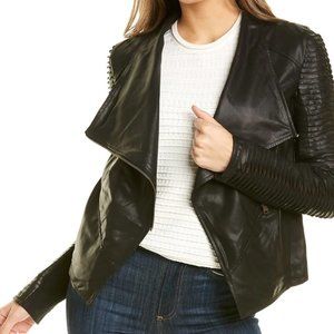 NWT New LAMARQUE Brenda Asymmetric Black Leather Moto Biker Jacket Cascade S